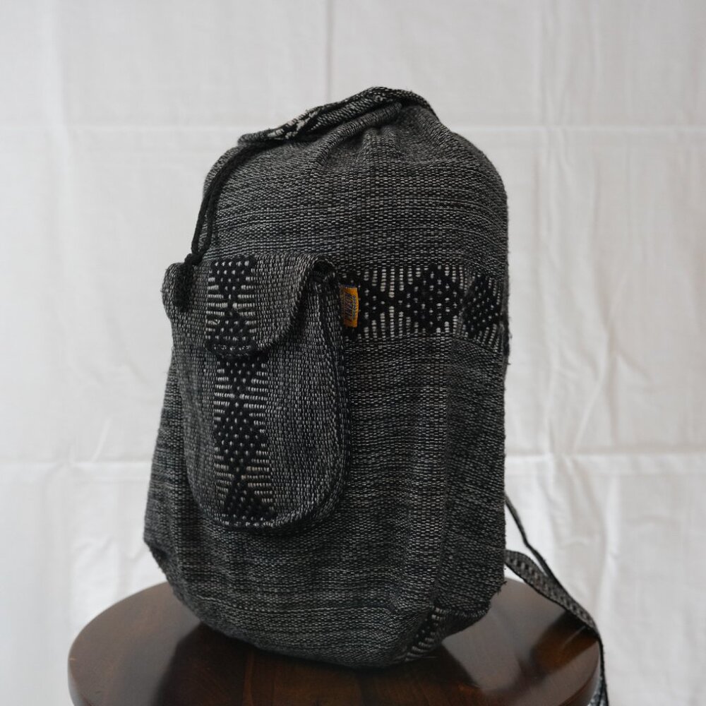 Black Woven Backpack With Geometric Pattern - image 2